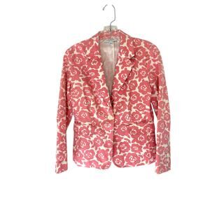 Ann Taylor Petites‎ Blazers Pink White Floral Print Mature Single Breasted 4 Pet